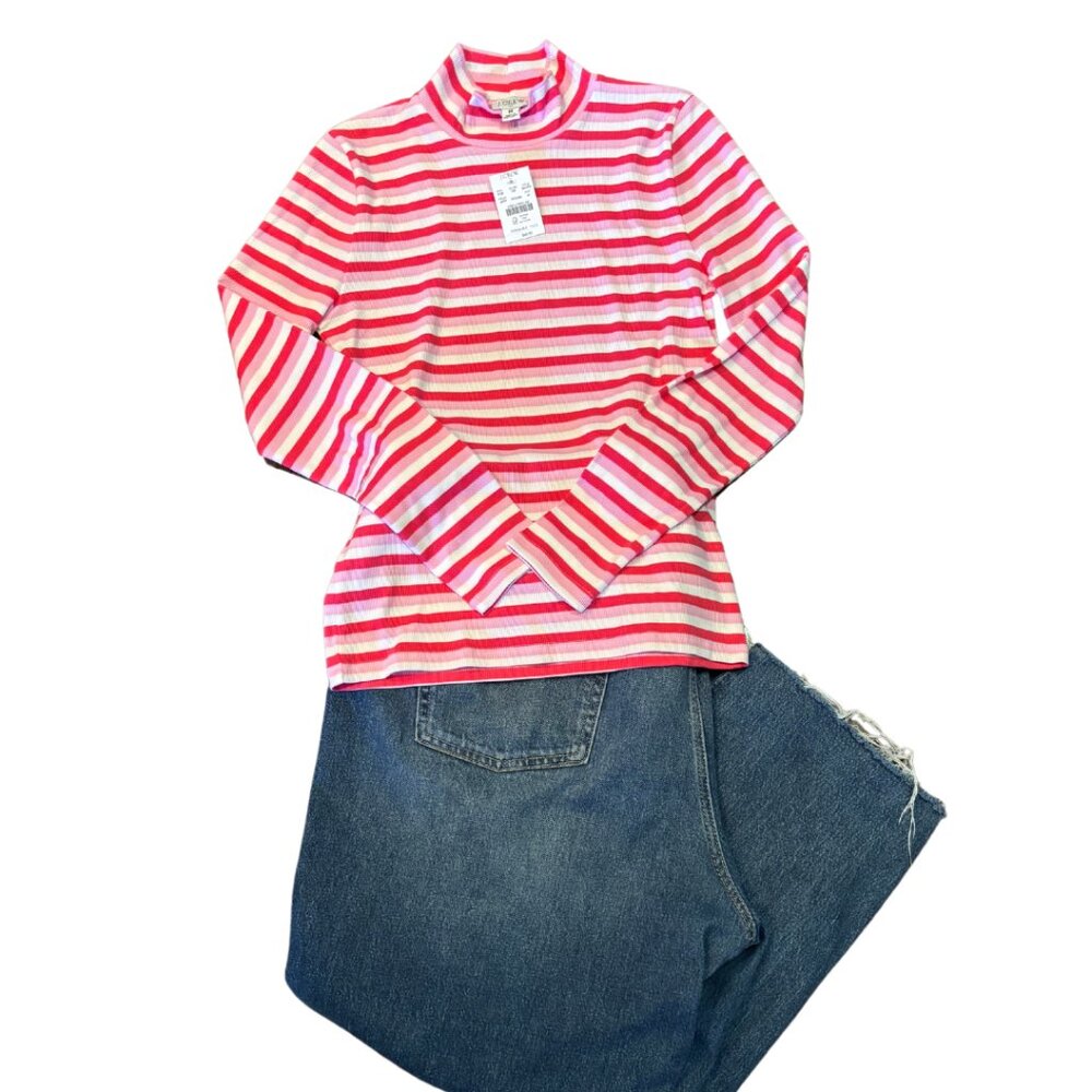 NWT - J. CREW FACTORY Striped Ribbed-knit Mockneck Top